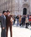 MILAN, ITALY - APRIL 15, 2017: Unidentified actors shooting a history film at Piazza del Duomo square in front of Milan Cathedral (Duomo di Milano).